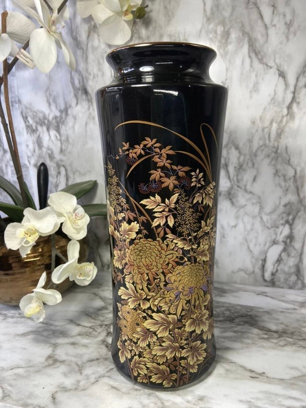 Vintage Toyo Shibata Golden Kiku Ceramic Vase